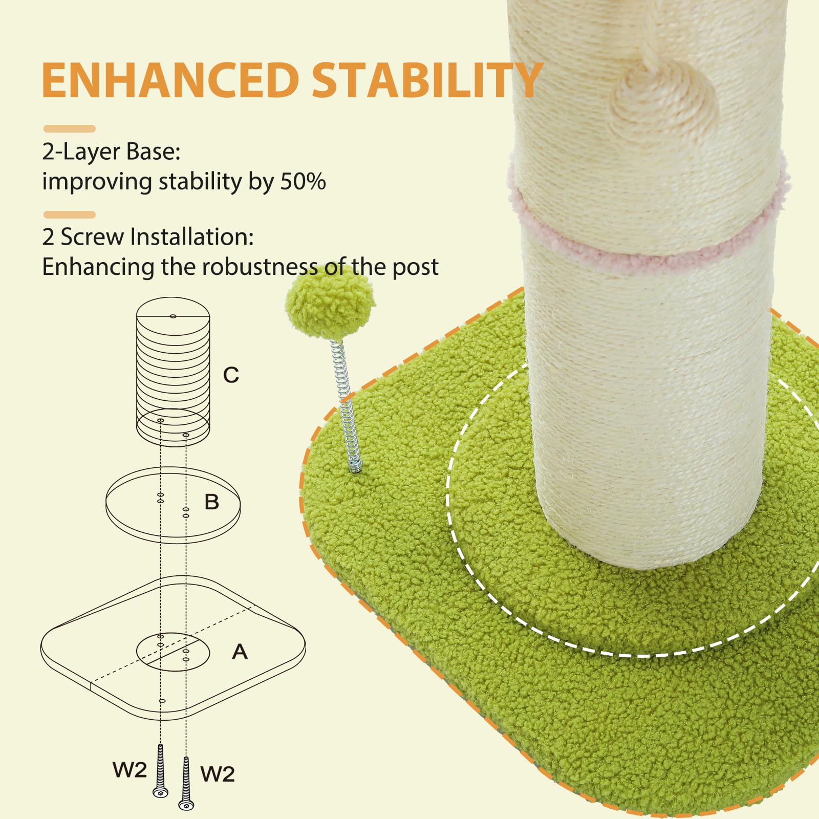 PEQULTI cat tree small double base design enhances stability during play.