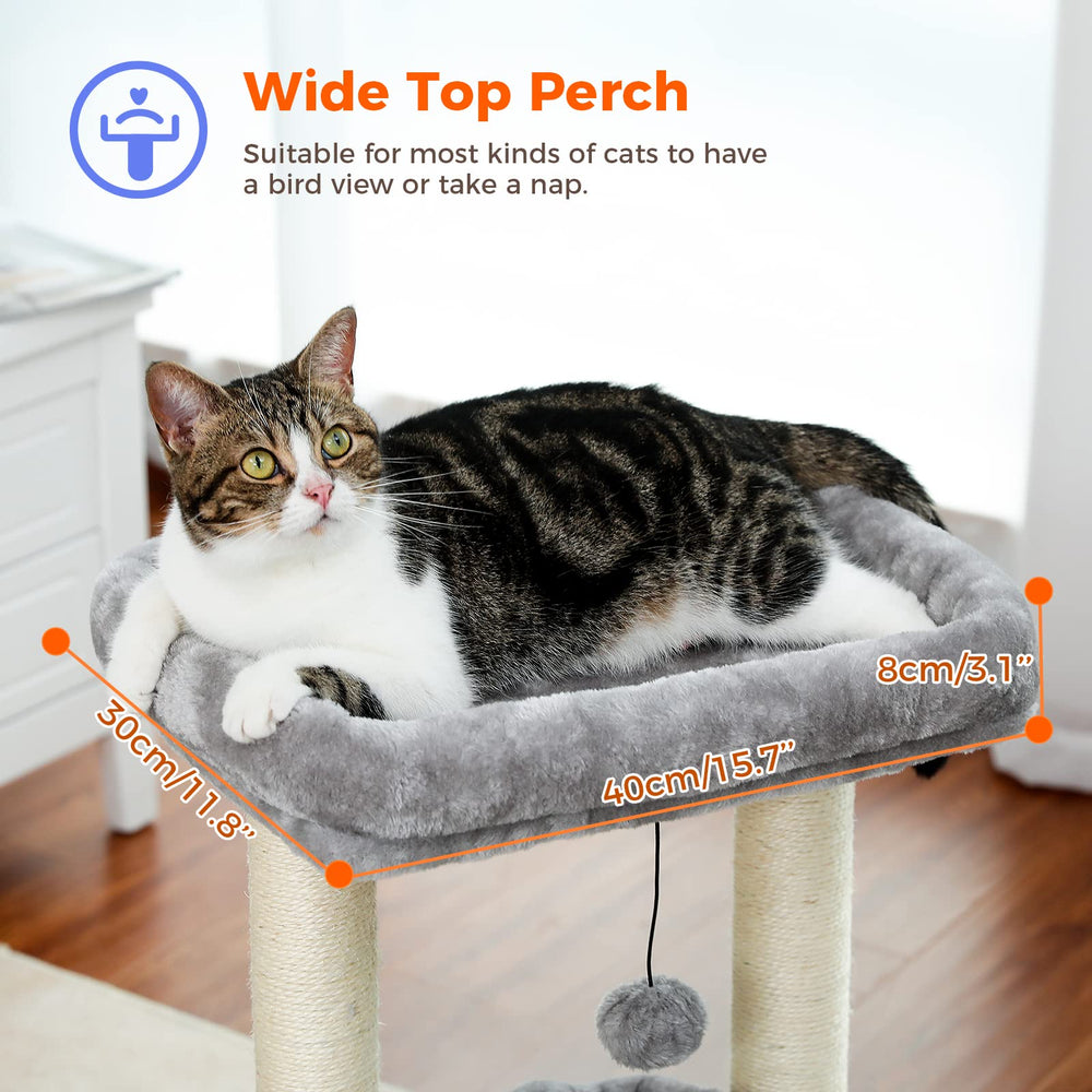 PEQULTI cat tree wide perches provide extra-large lounging space for shared naps.