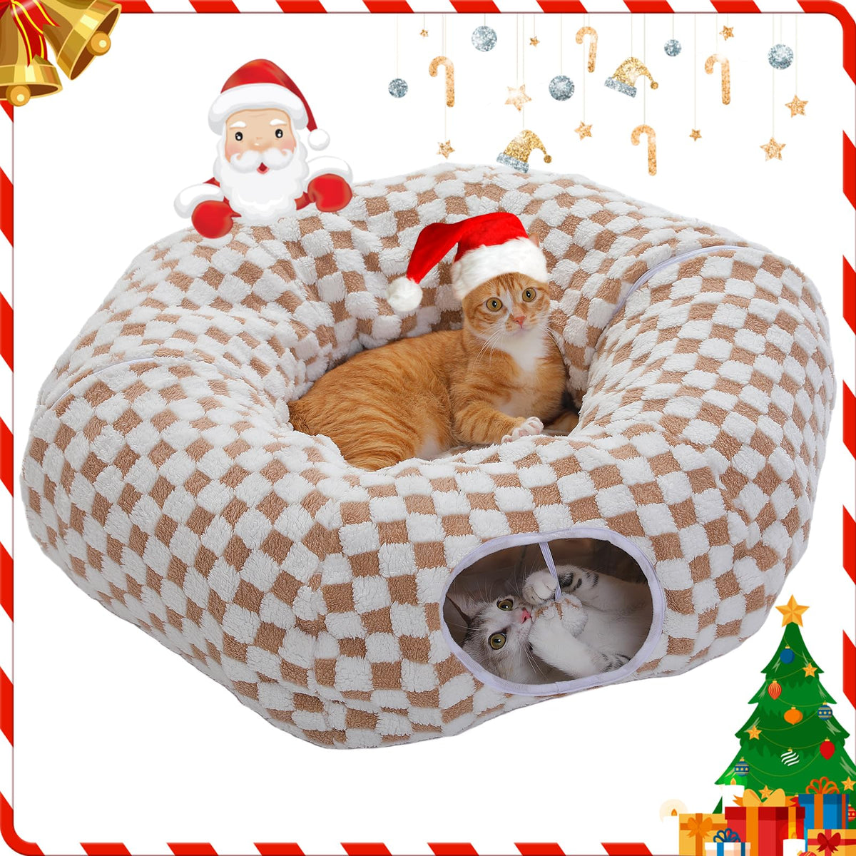 PEQULTI cat tunnel bed plush donut closeup highlighting cozy nap space