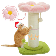 PEQULTI flower cat scratching post bed pink provides cozy resting spot for indoor cats.