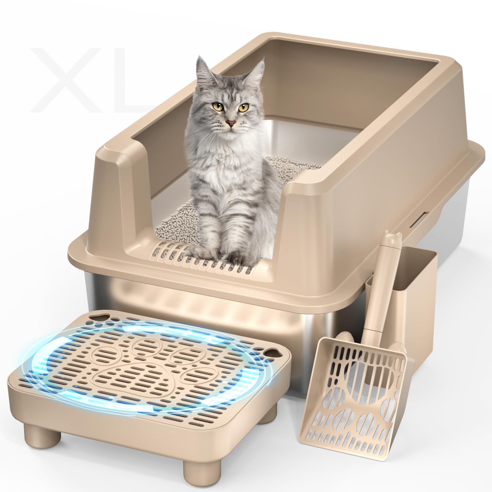 Perehome enclosed stainless steel litter box with lid for privacy and containment.