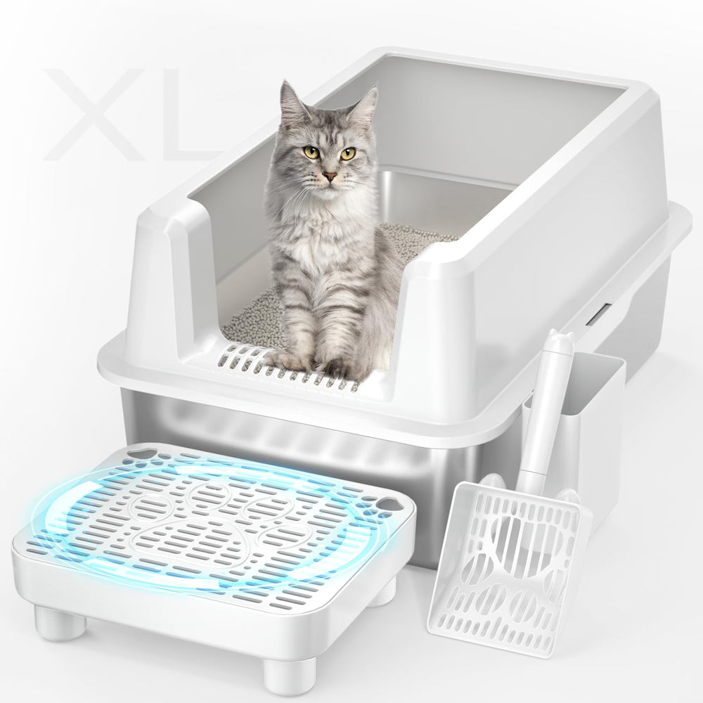 PereHome enclosed stainless steel cat litter box top view highlights durable, rust-resistant construction for long-lasting use.