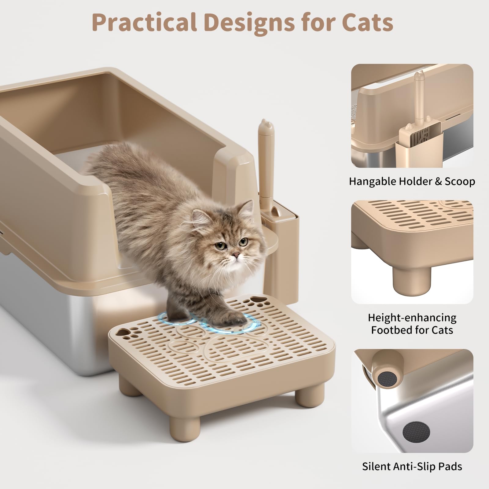 Perehome high-sided litter box prevents overflow and messy spills in use.