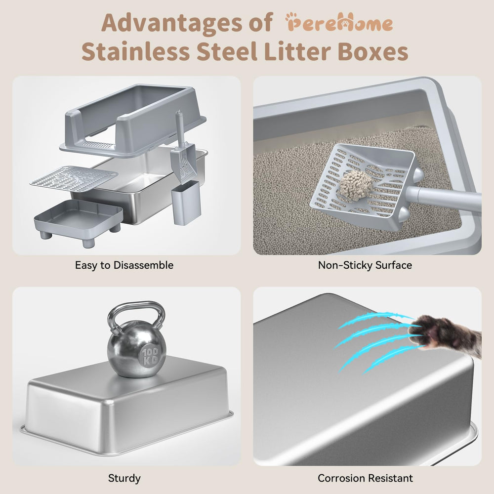 PereHome high-sided litter box reduces scatter and ensures privacy.