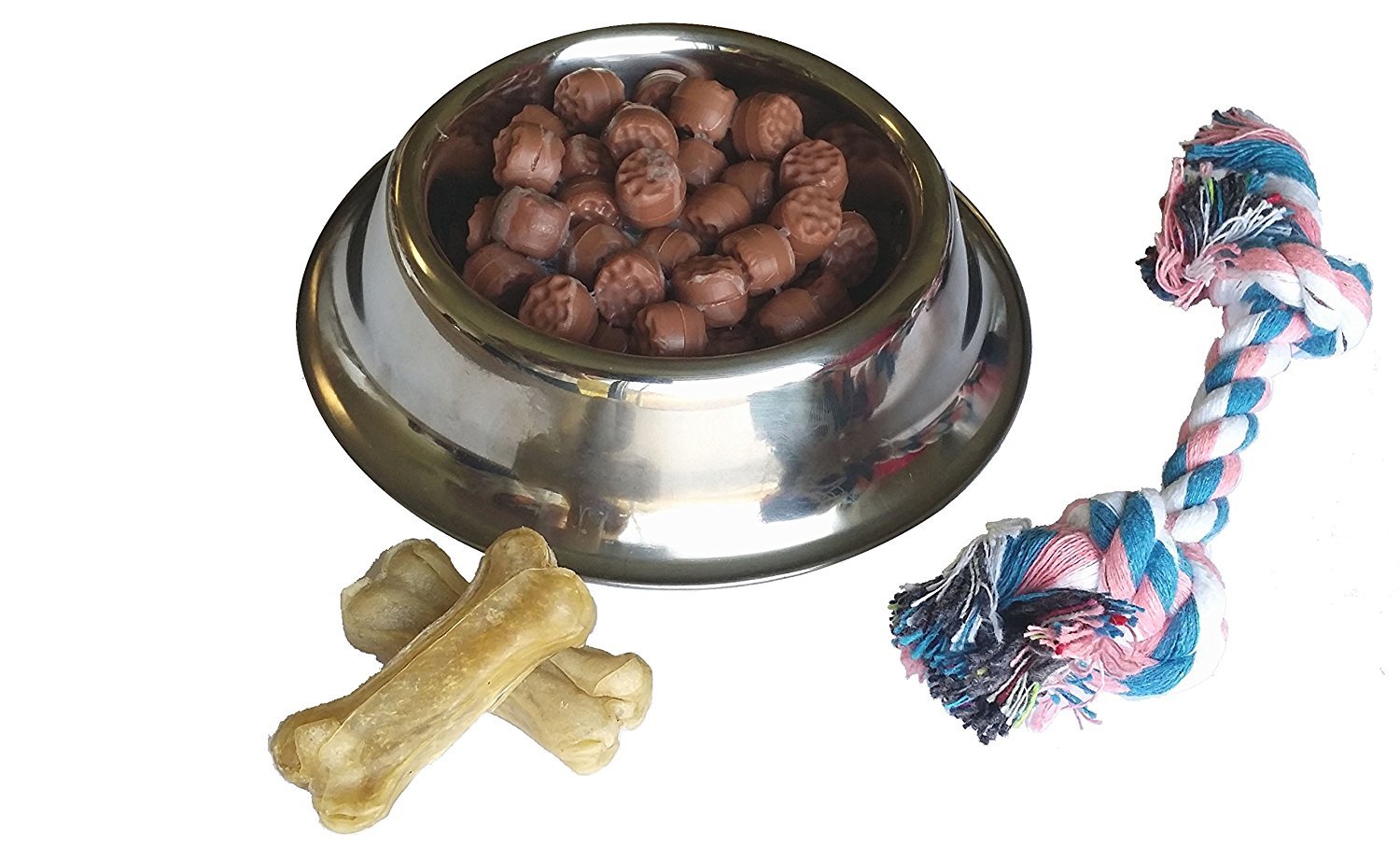 Perfect Petzzz silver bowl with simulated food for lifelike pet care play