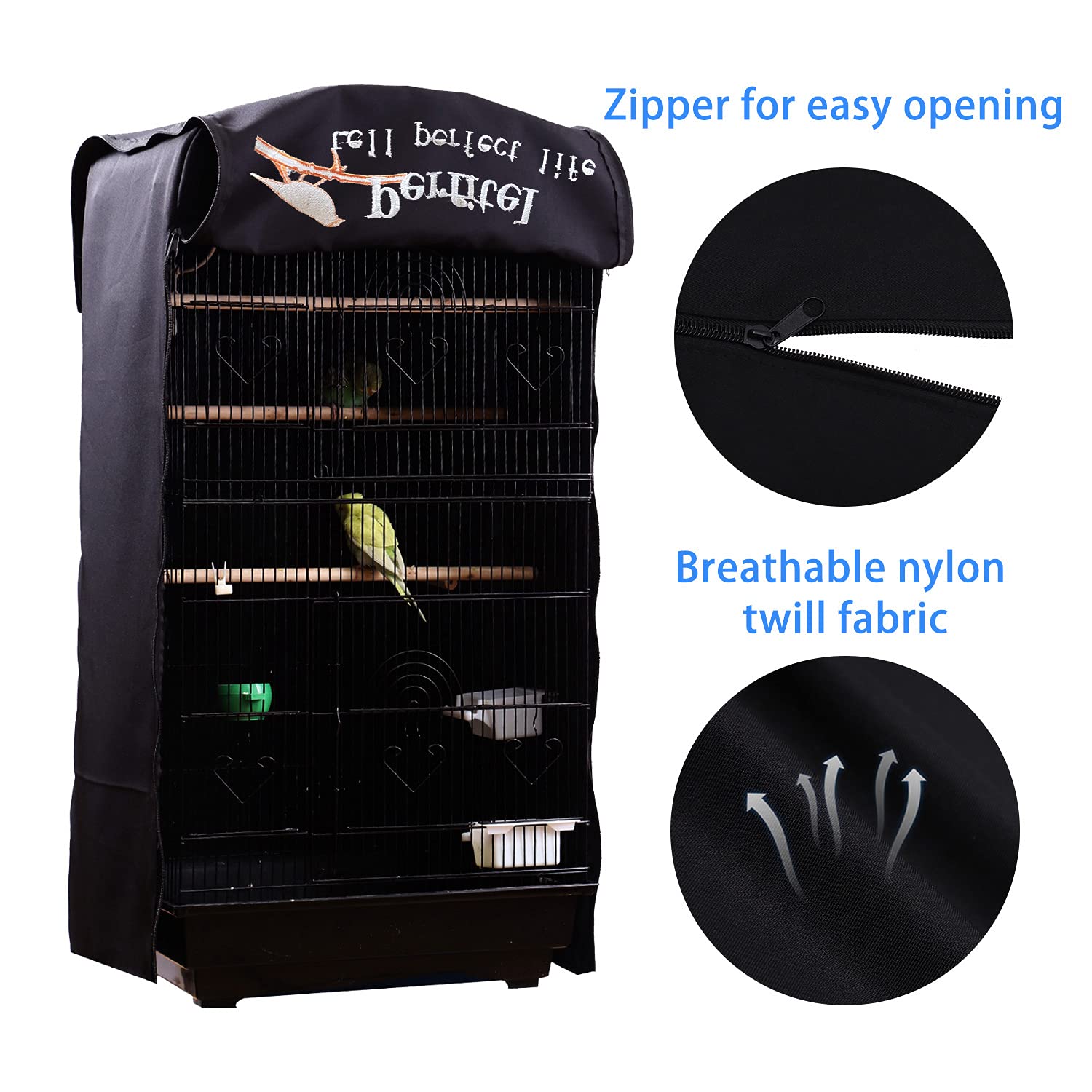 Perfitel Bird Cage Cover dimensions highlight 18.1Lx14.1Wx36H cage fit