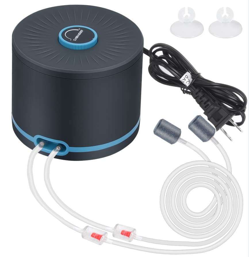 Persuper aquarium air pump with dual outlets for even oxygen flow in tanks