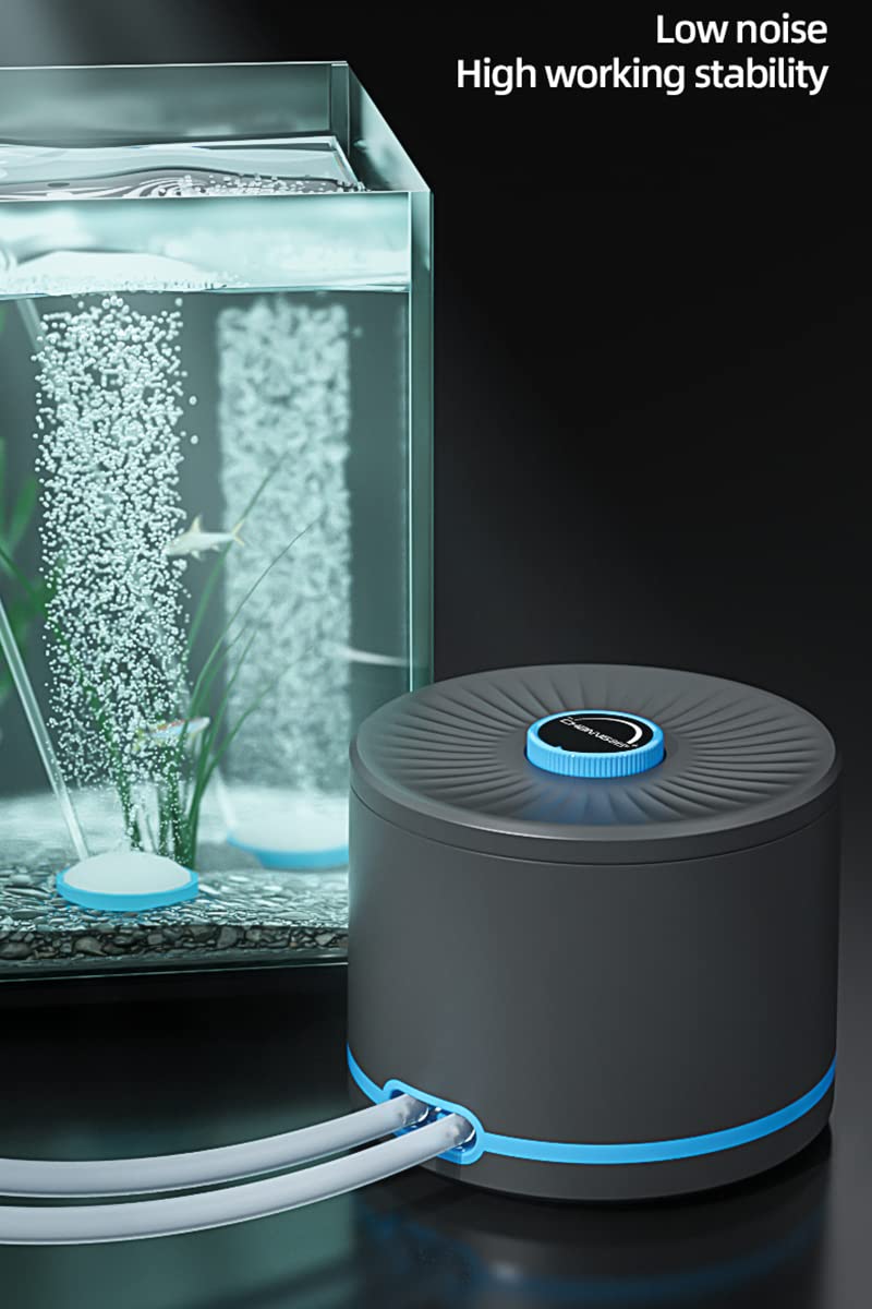 Persuper ultra-quiet air pump operating quietly in a home aquarium