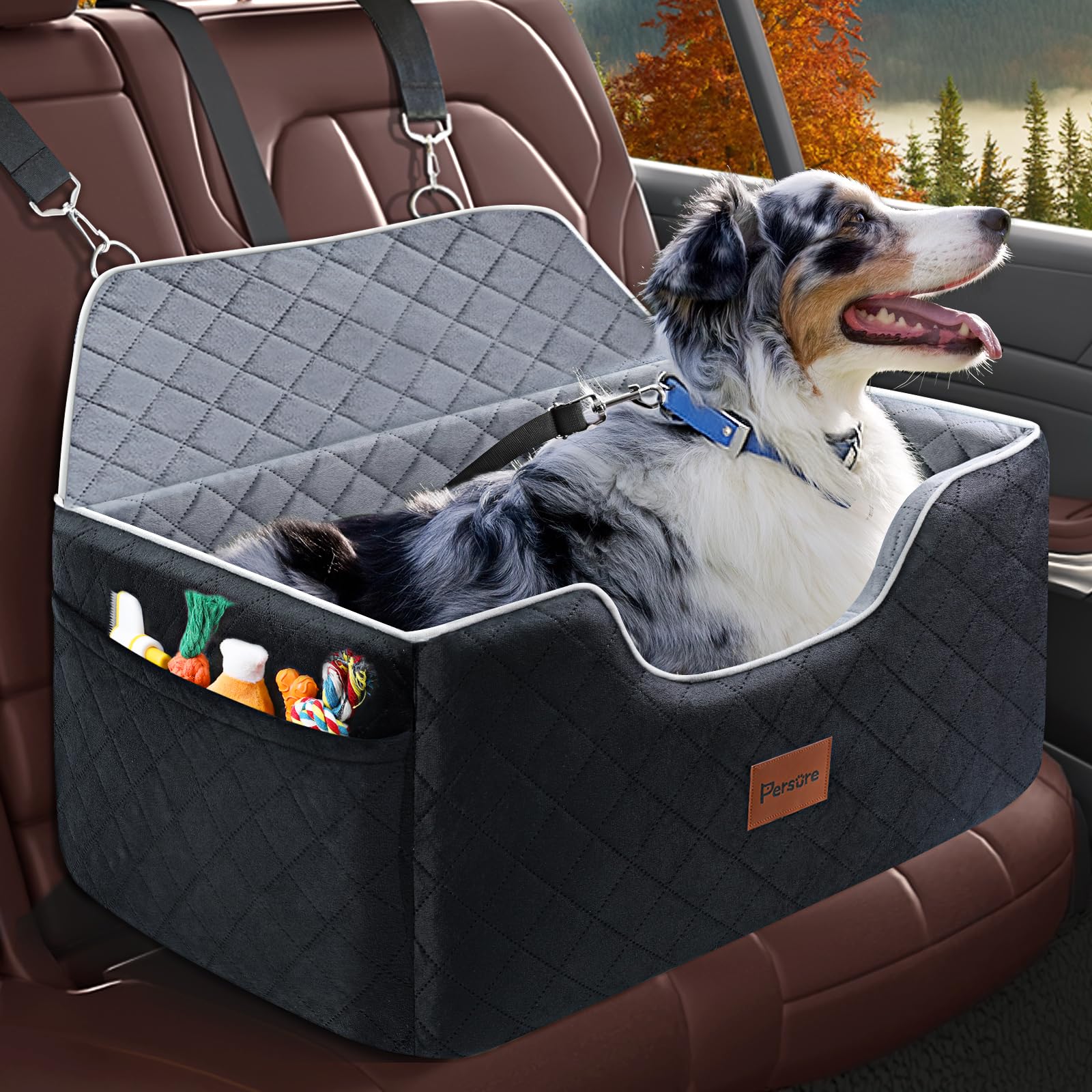 Persure dog car seat easy setup with dual anchor straps