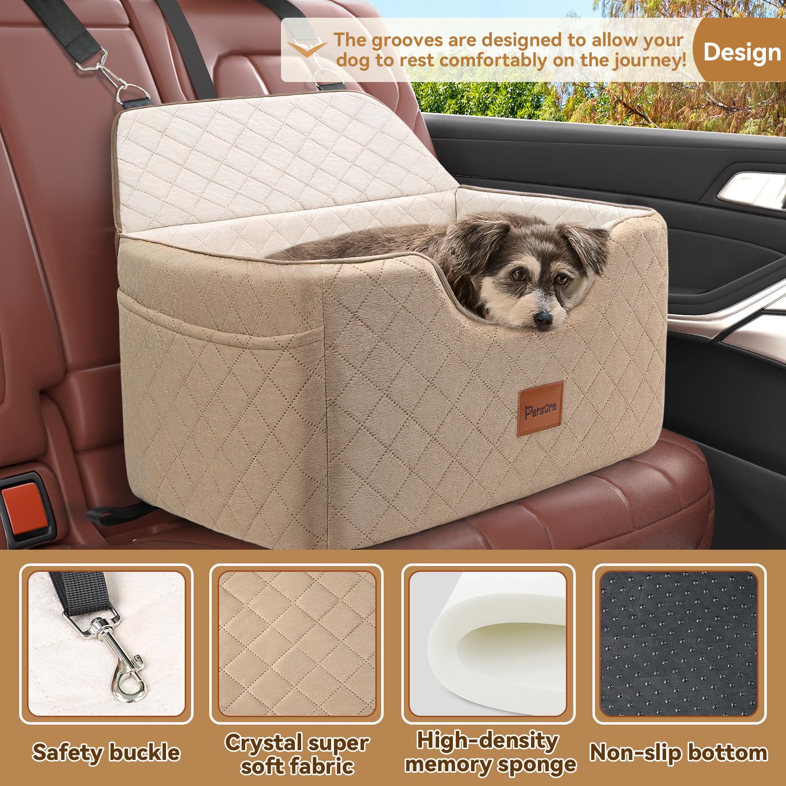 Persure dog car seat removable-washable-cover makes cleanup quick.