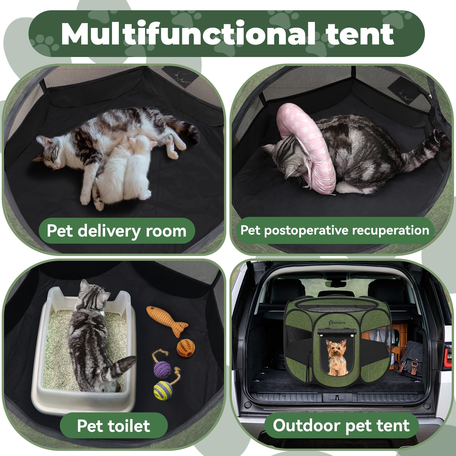 Persure dog cat playpen with eight mesh panels for airflow