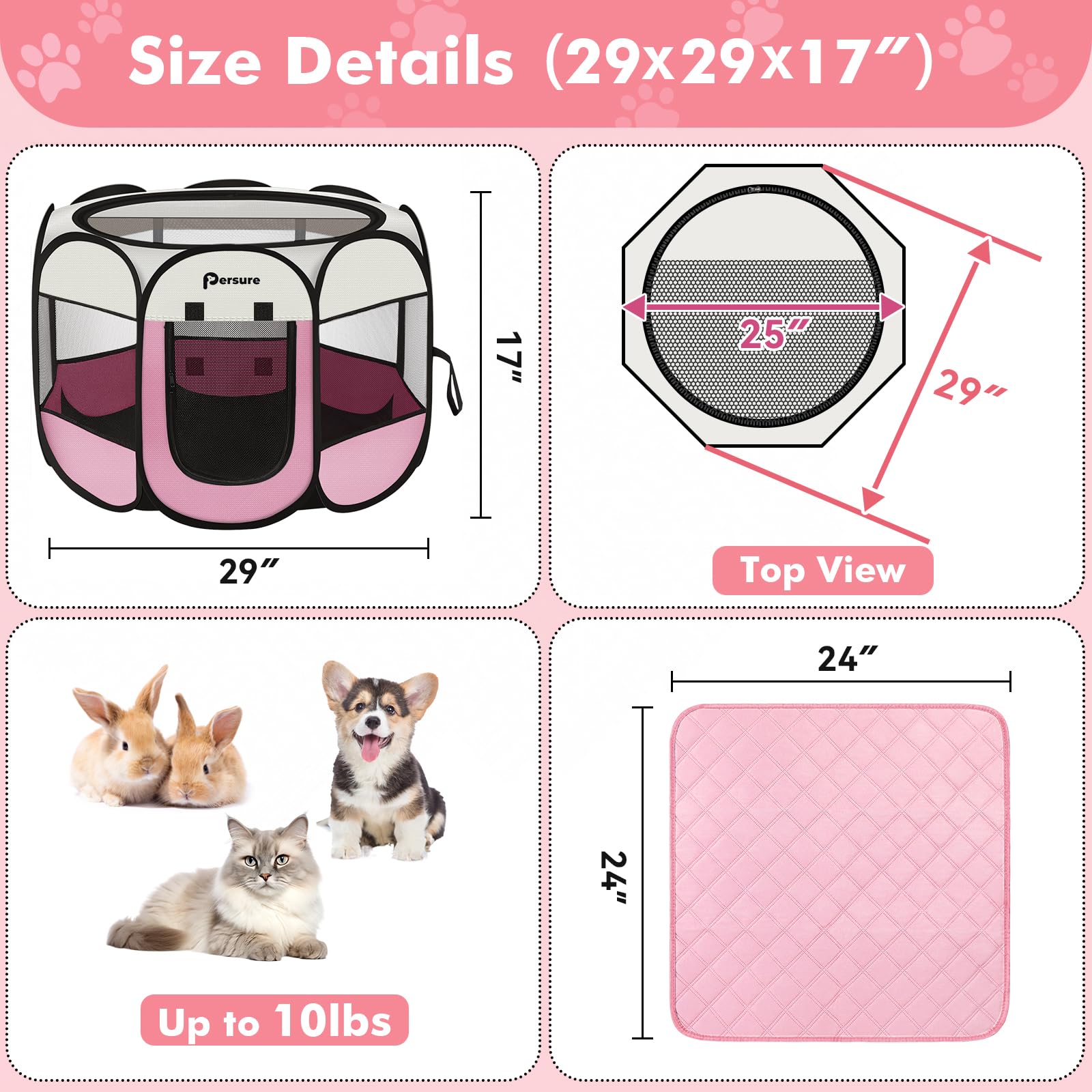 Persure dog cat playpen front entry shows easy access for quick pet placement