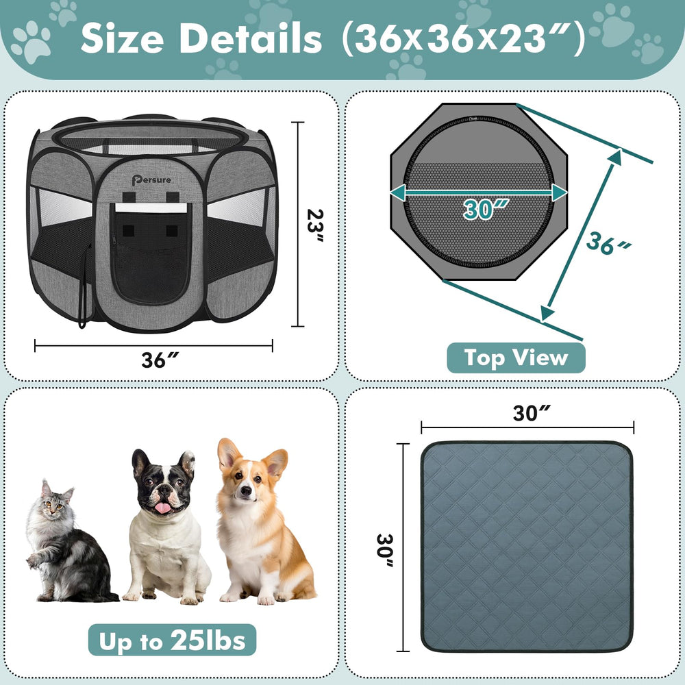 Persure dog-cat playpen open entrance with zip door for quick access.