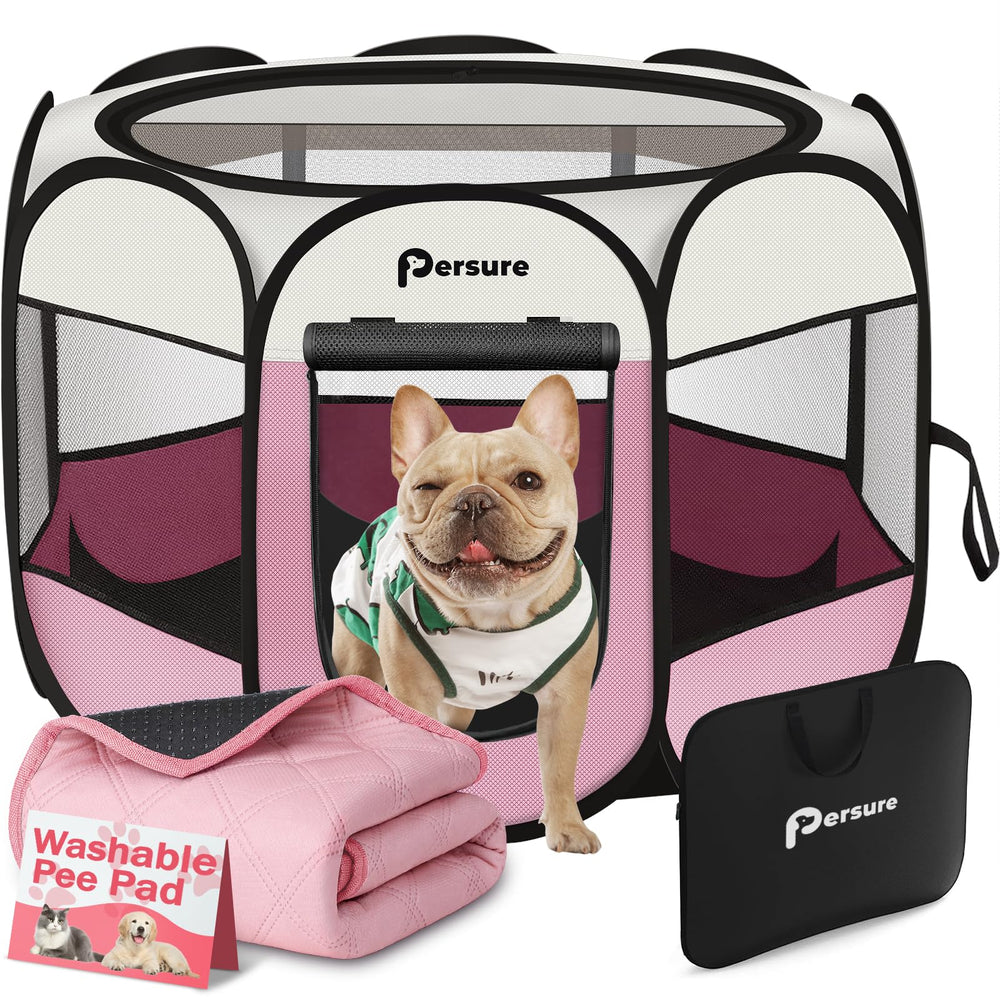 Persure dog cat playpen side view highlights breathable mesh for safe indoor-outdoor use