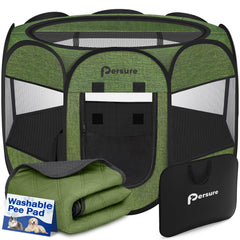 Persure dog-cat playpen small green side view showing sturdy enclosure for pets