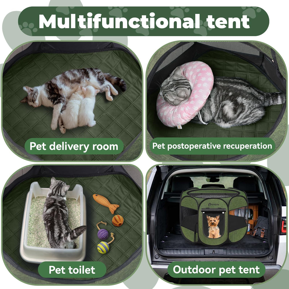 Persure dog-cat playpen small green top view emphasizes ventilation
