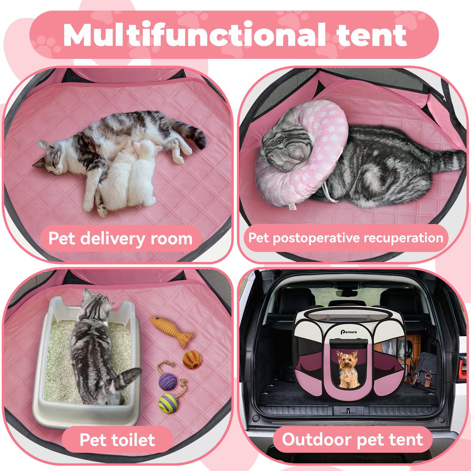 Persure dog cat playpen top ventilation demonstrates airy shelter during travel or home use