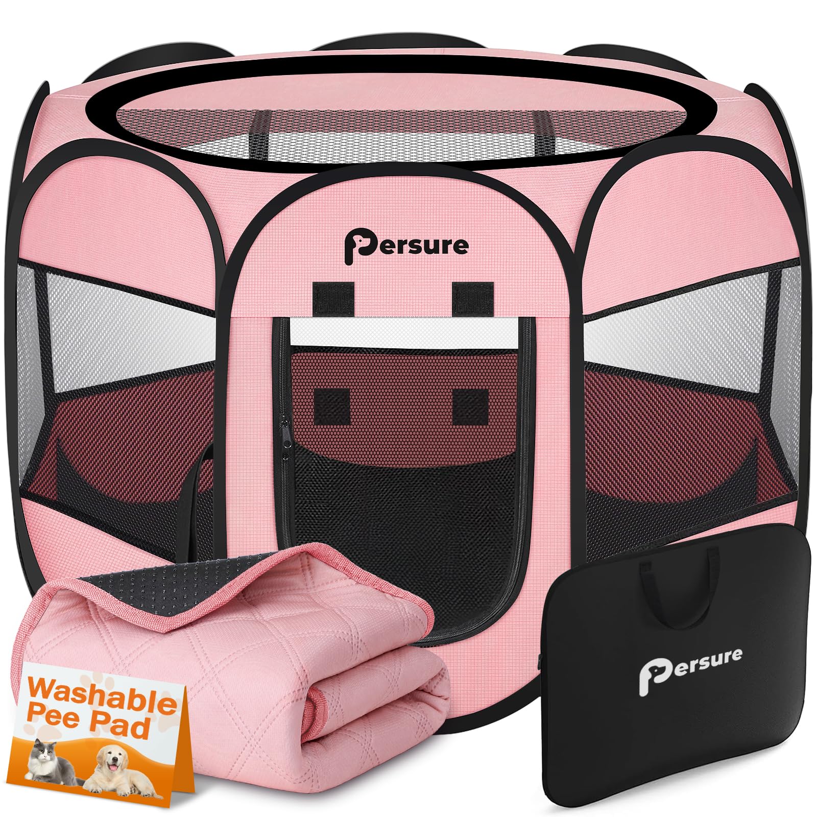 Persure playpen top view in pink shows breathable design for easy visibility