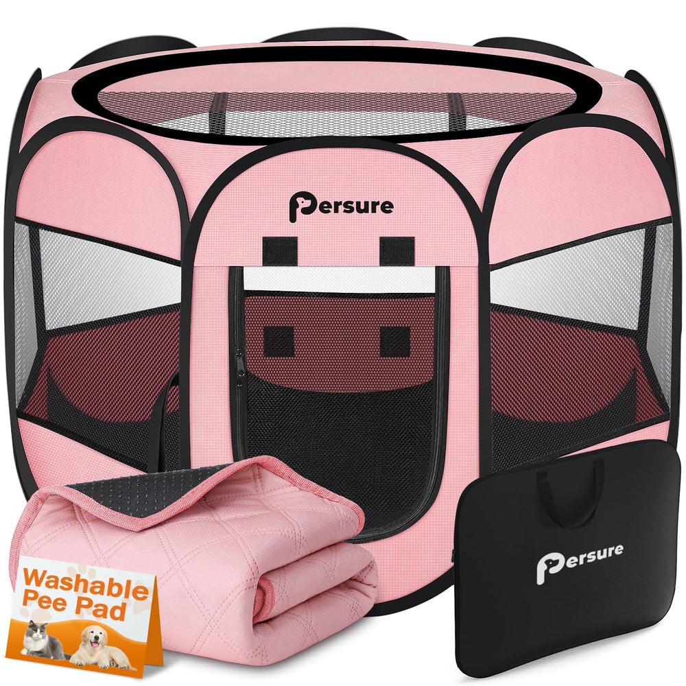 Persure playpen top view in pink shows breathable design for easy visibility
