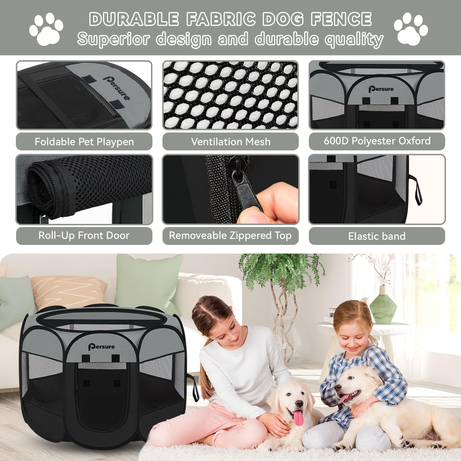 Persure playpen featuring removable top cover for shade and security.