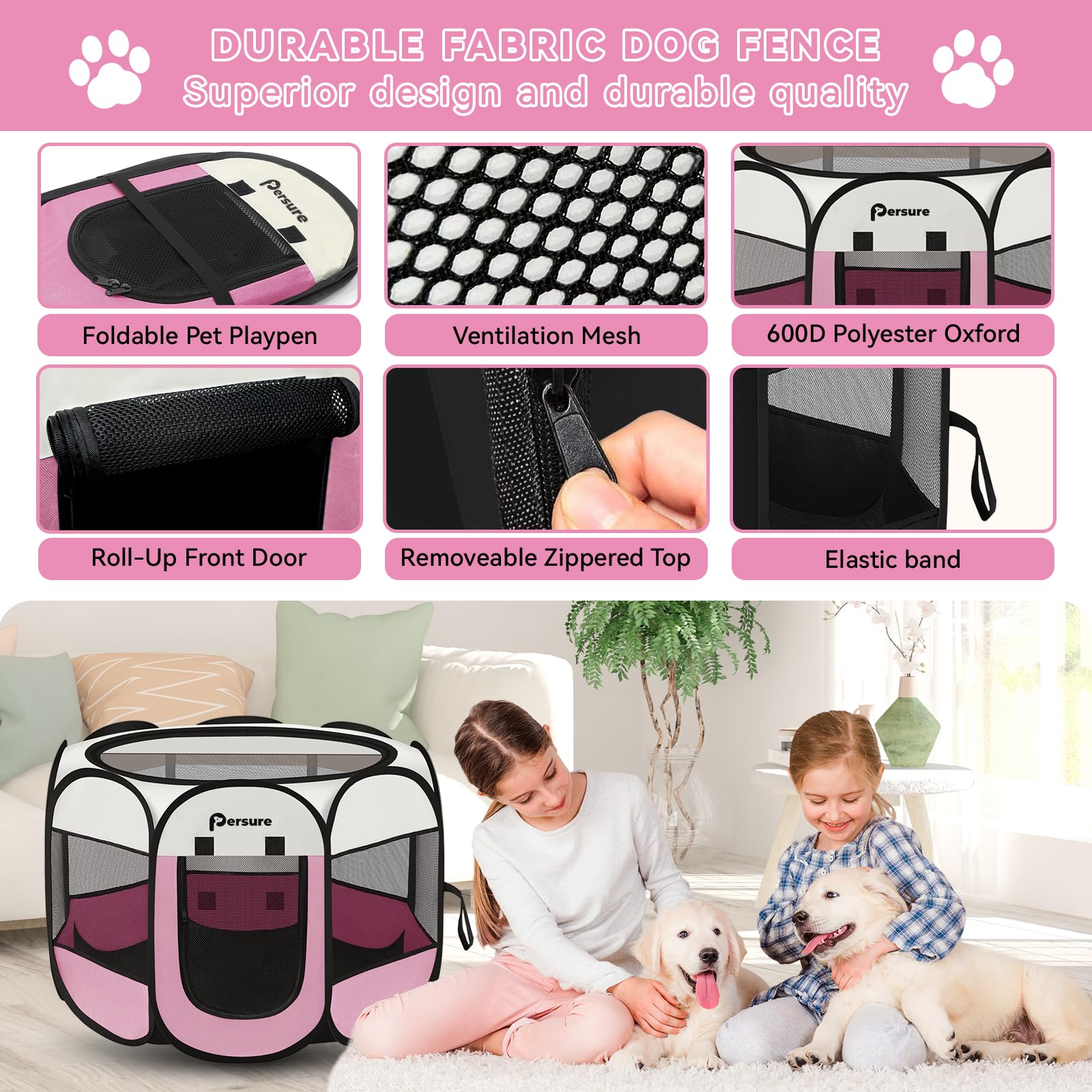 Persure playpen removable top cover offers shade and den-like security.