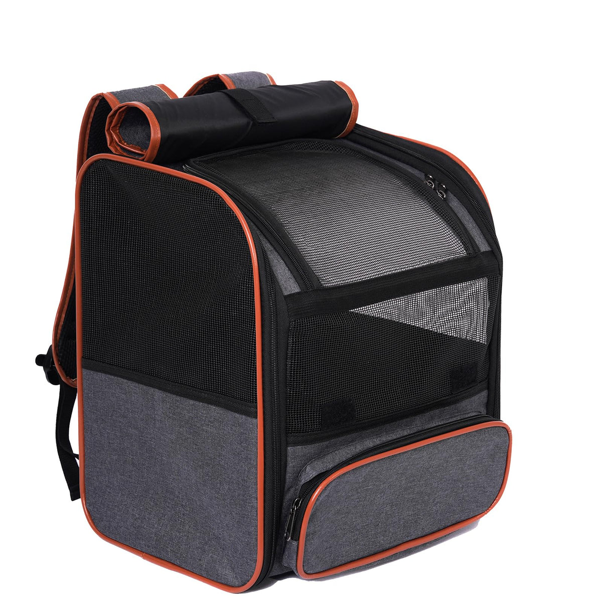 Pesen cat backpack carrier front view highlights breathable mesh for airflow and clear pet visibility.