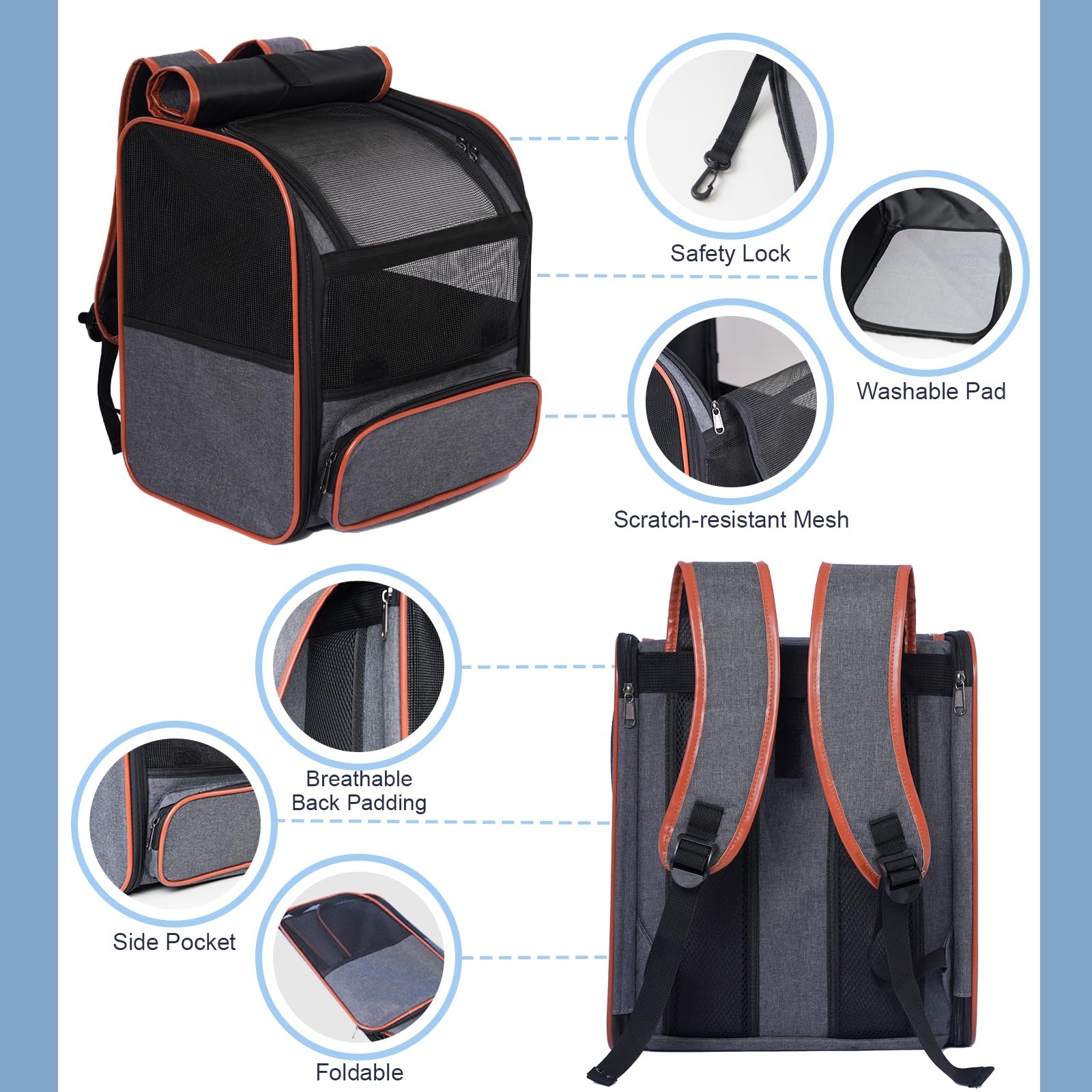 Pesen cat backpack carrier side view demonstrates compact profile for easy transport.