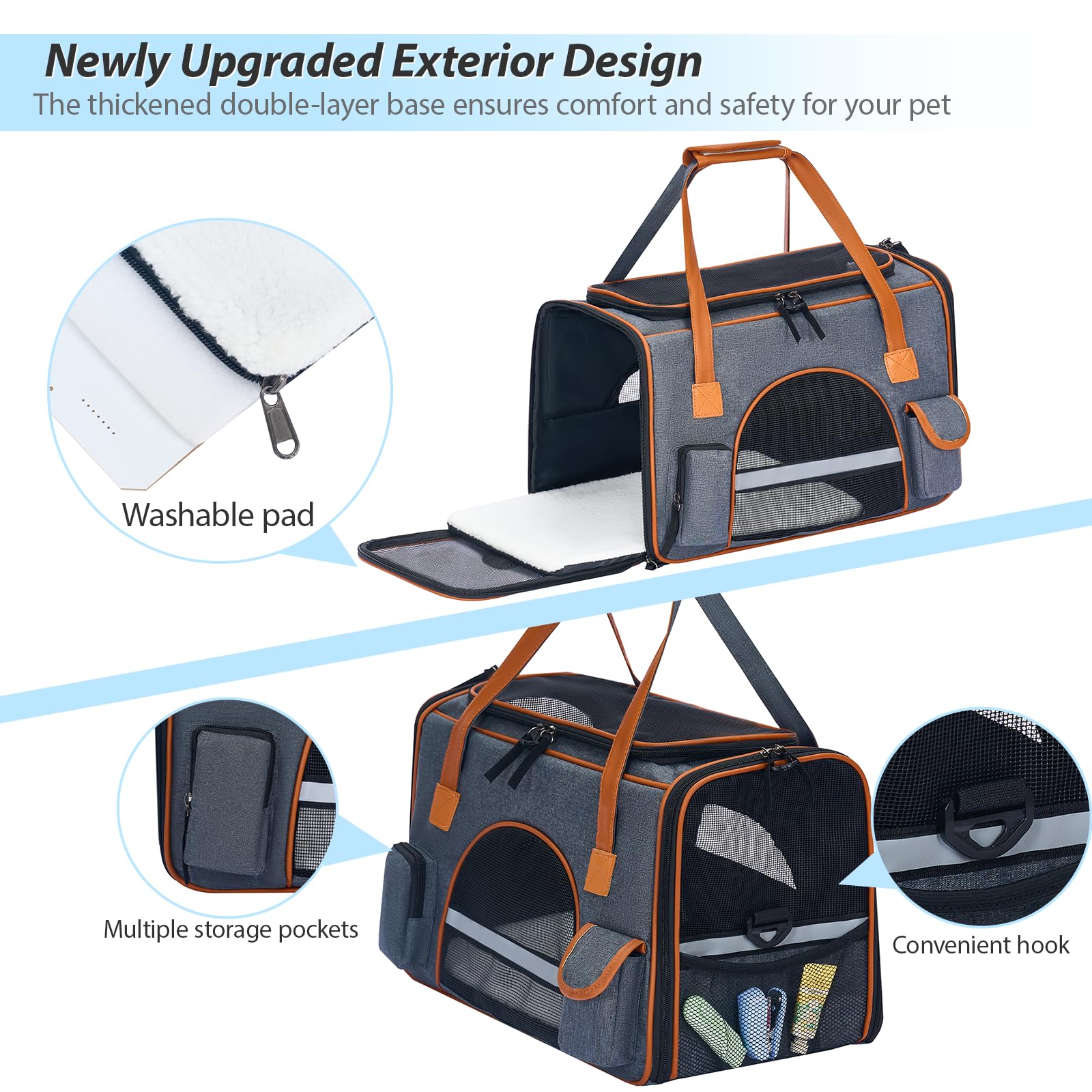Pesen cat carrier front and side pockets store travel essentials