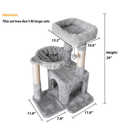 Pesofer cat tree sisal posts encourage scratching and healthy claw maintenance.