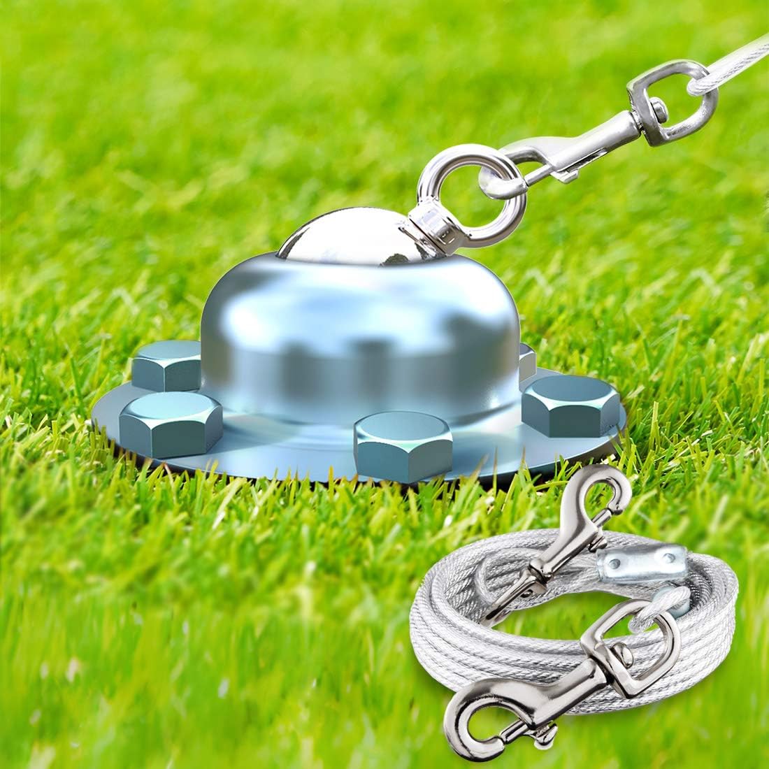 Pestairs 360° swivel dog tie-out cable keeps dogs secure and tangle-free during outdoor play.