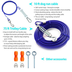 Pestairs dog run cable 10ft close-up showing weather-ready vinyl coating for outdoor use