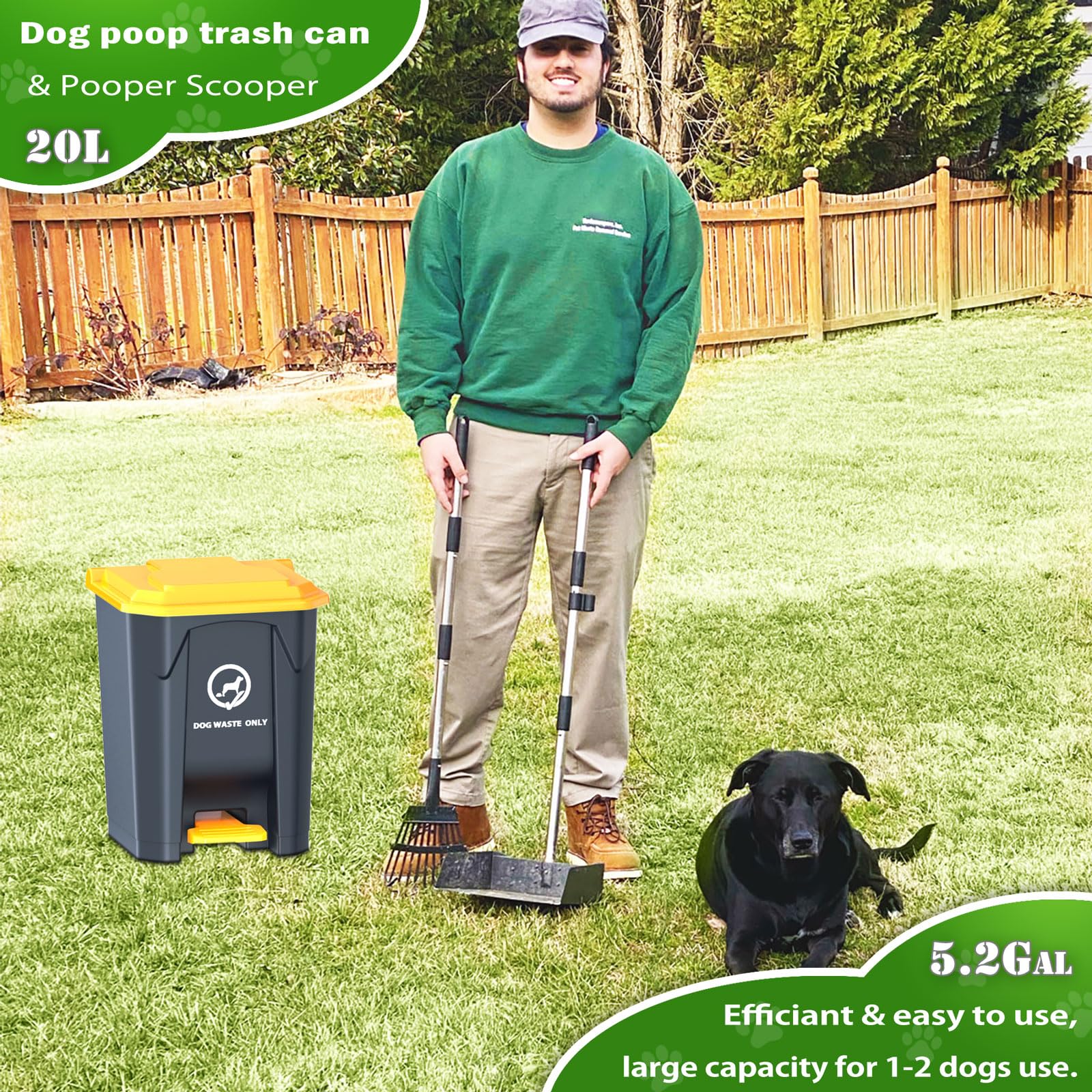 Pestairs pooper scooper with large shovel enables quick pickups.