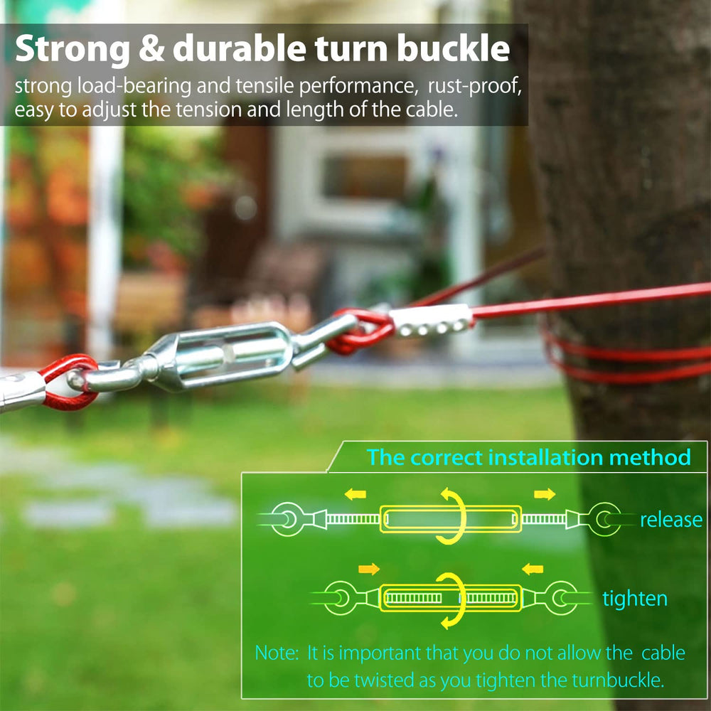Pestairs side-cable-install-between-trees demonstrates tool-free, tree-friendly setup.