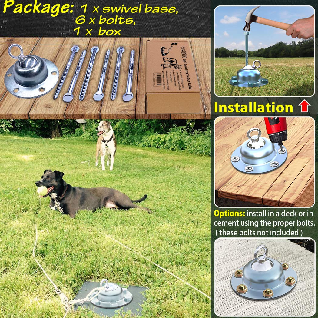 Pestairs swivel base with clips demonstrates quick, secure leash attachment.