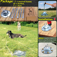 Pestairs swivel base with clips demonstrates quick, secure leash attachment.