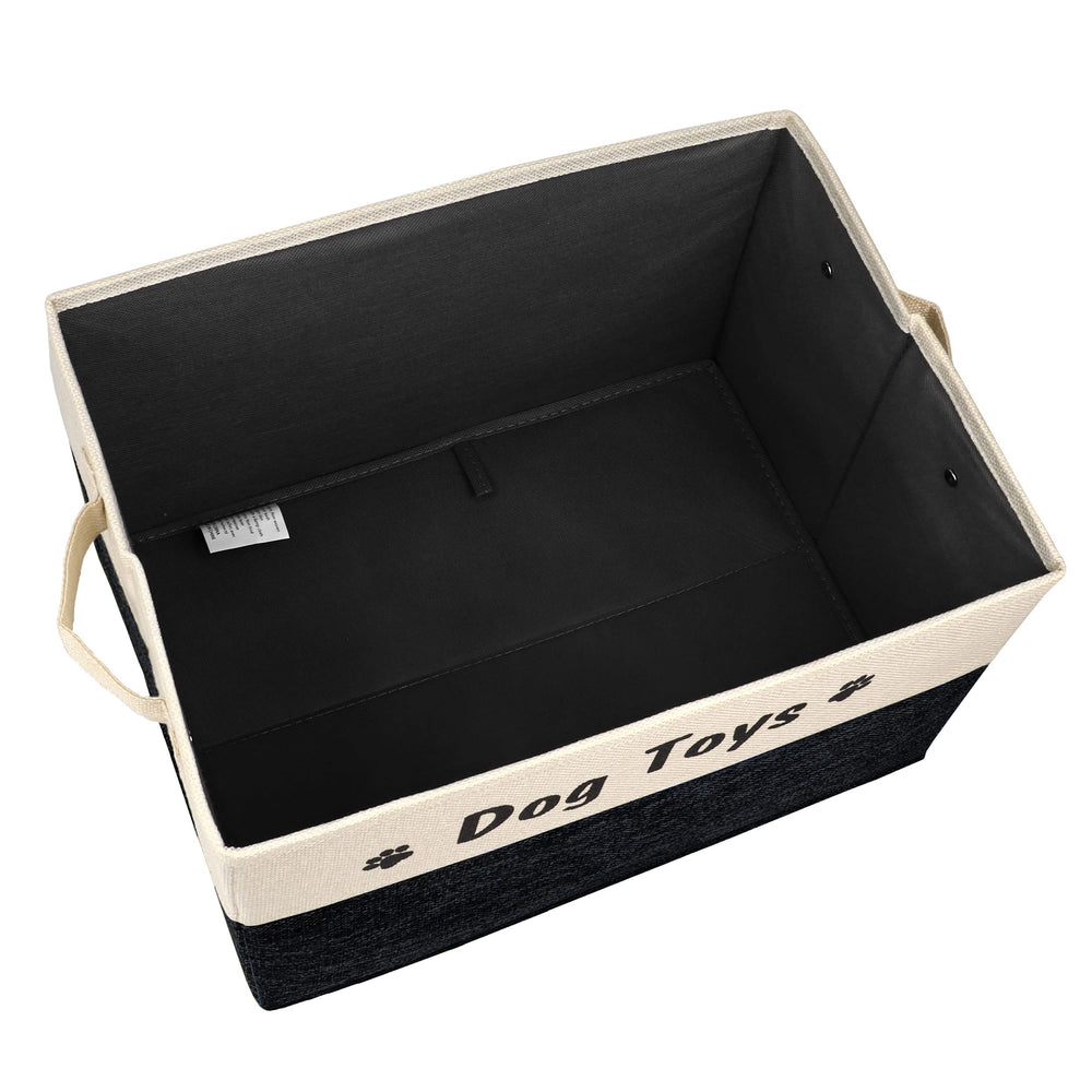 PET ARTIST dog toy bin open with stand demonstrates easy access to toys.