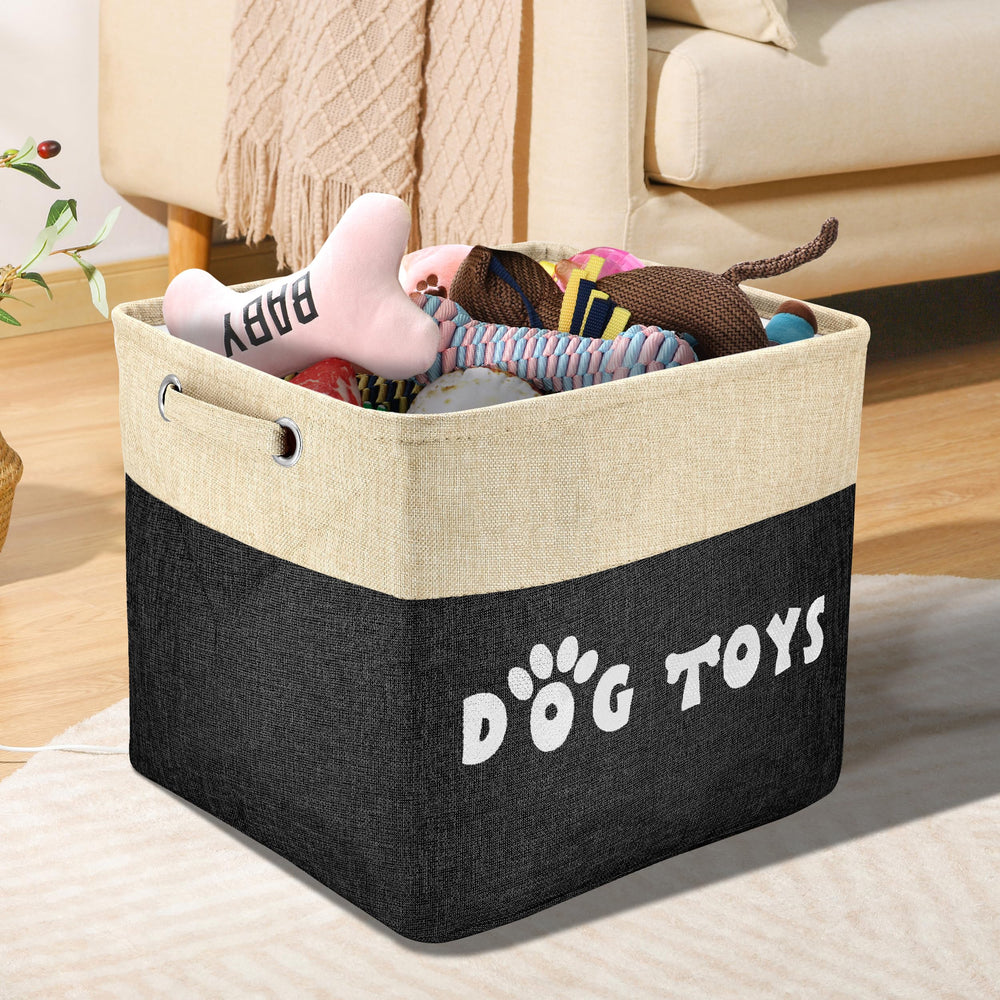 PET ARTIST large dog toy basket side angle keeps clutter hidden while neat storage in-living-room