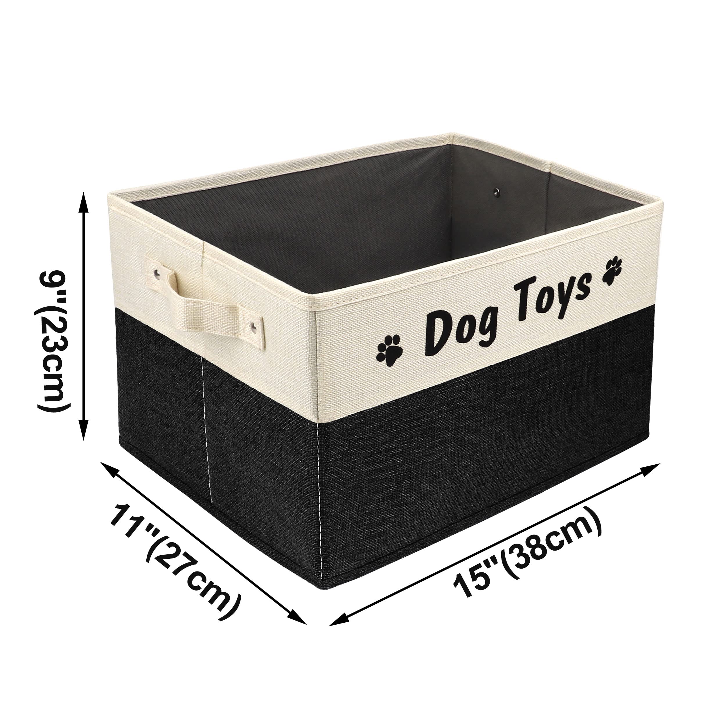 PET ARTIST living room basket in black complements decor while organizing pet toys.