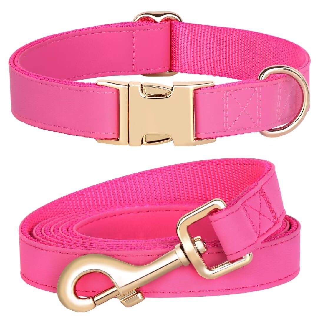 PET ARTIST Soft PU Leather Collar Hot Pink close-up shows vibrant color for stylish daily walks.