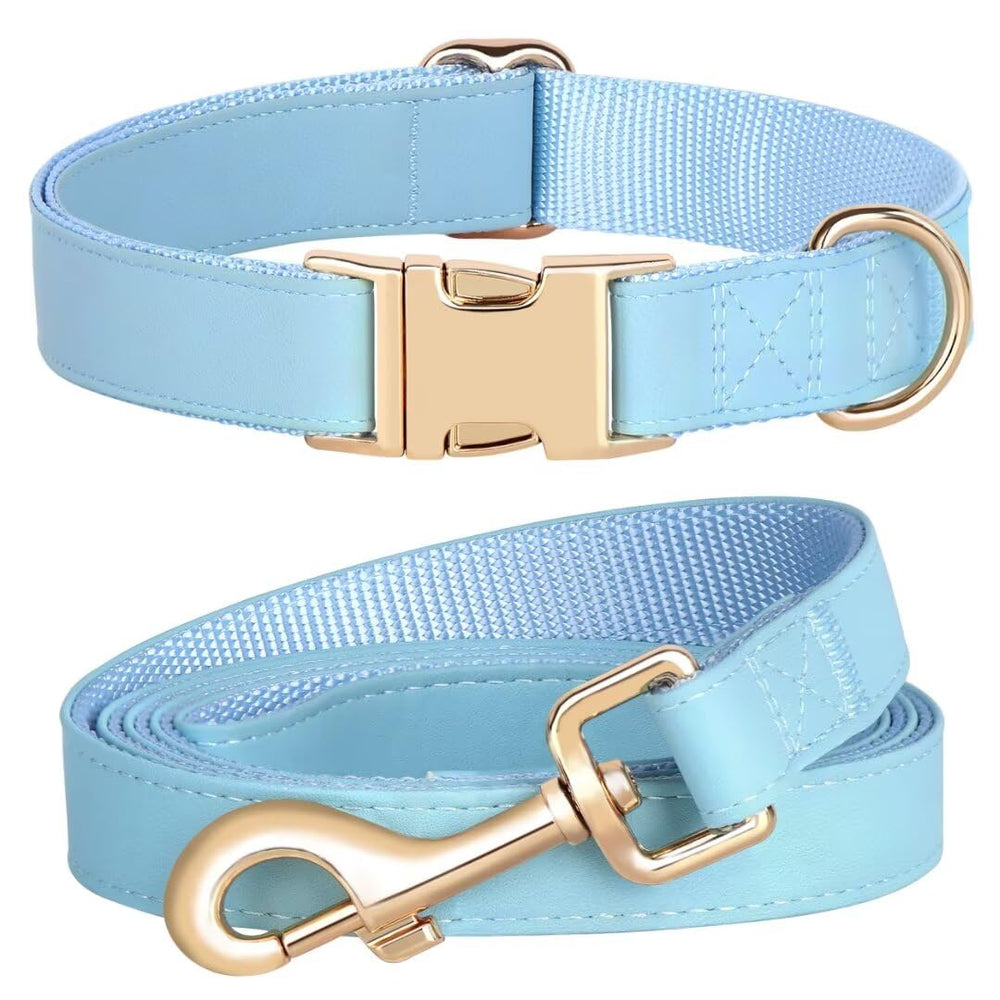PET ARTIST Soft PU leather dog collar blue close-up highlights durable daily wear