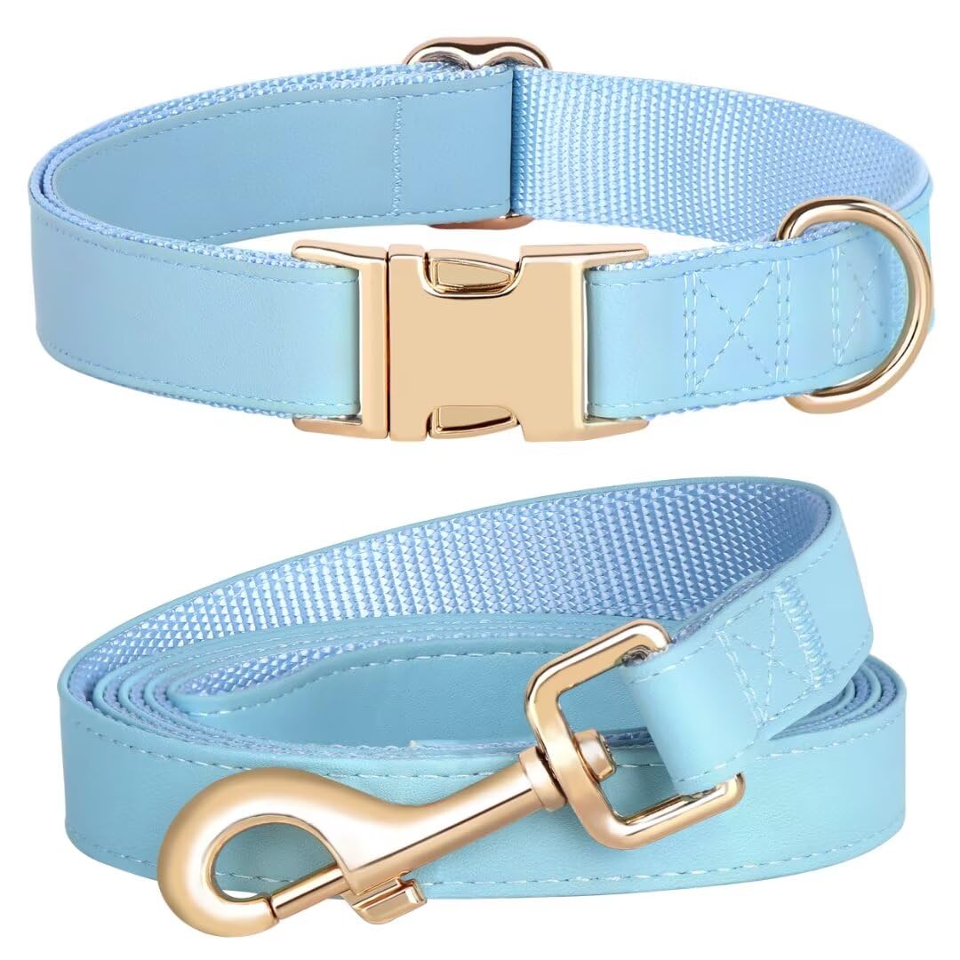 PET ARTIST Soft PU leather dog collar blue close-up highlights durable daily wear