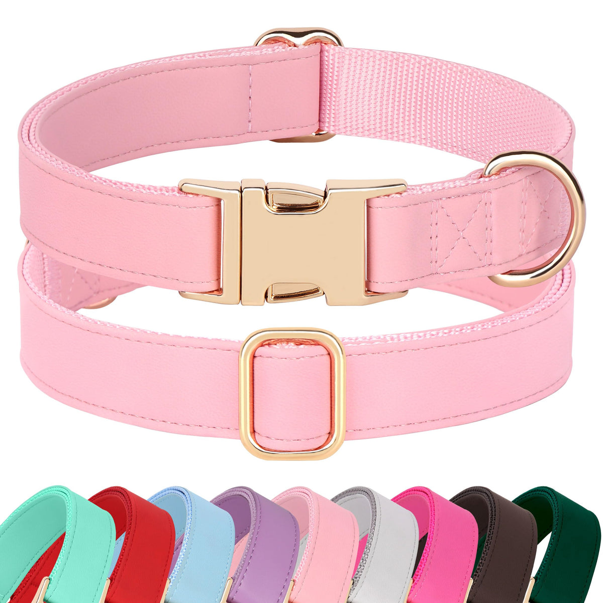 PET ARTIST soft PU leather dog collar close-up emphasizes comfortable daily wear and bright pink style