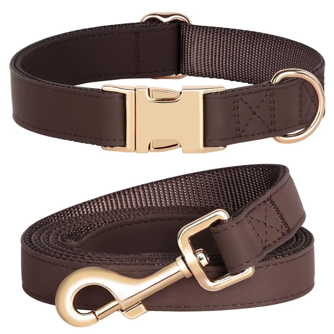 PET ARTIST soft PU leather dog collar in brown for comfortable daily wear