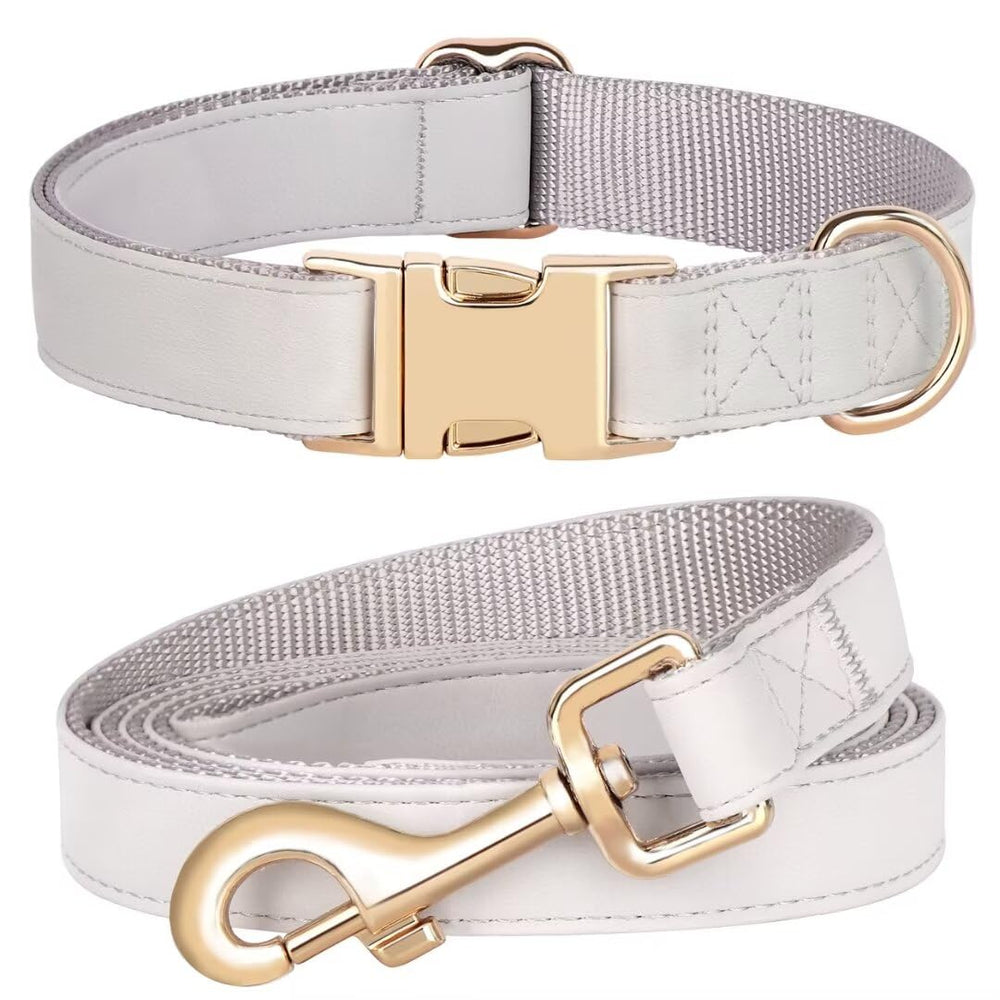 PET ARTIST soft PU leather dog collar in gray for large dogs, comfortable daily wear.