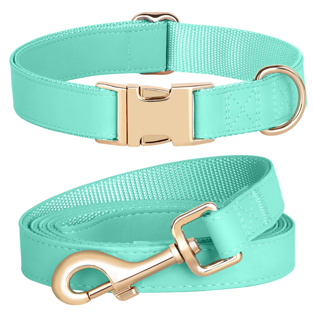 PET ARTIST mint green soft PU leather collar with quick-release buckle for easy daily wear