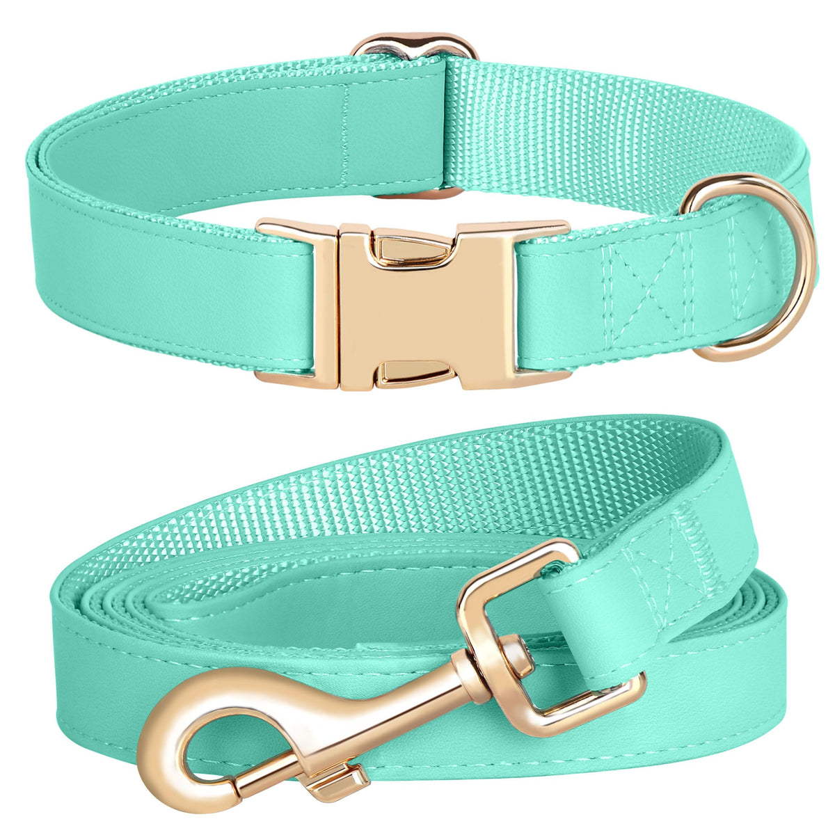 PET ARTIST mint green soft PU leather collar with quick-release buckle for easy daily wear