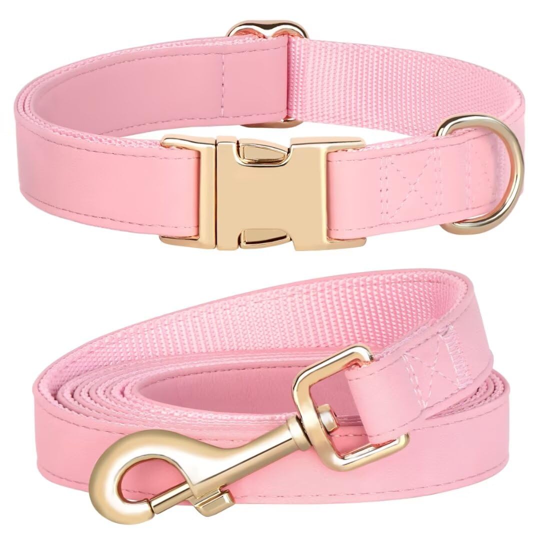 PET ARTIST soft PU leather dog collar pink for daily walks.