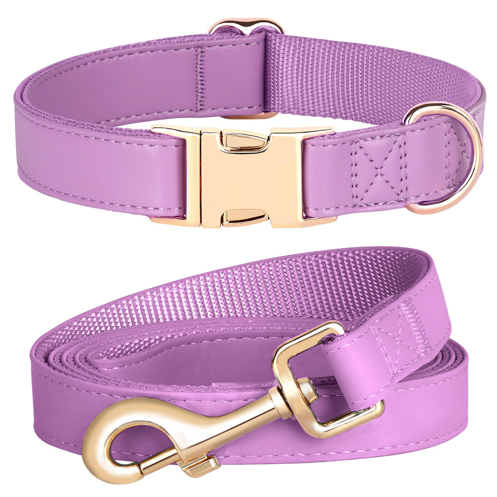 PET ARTIST soft PU leather dog collar purple detail showing smooth texture and buckle