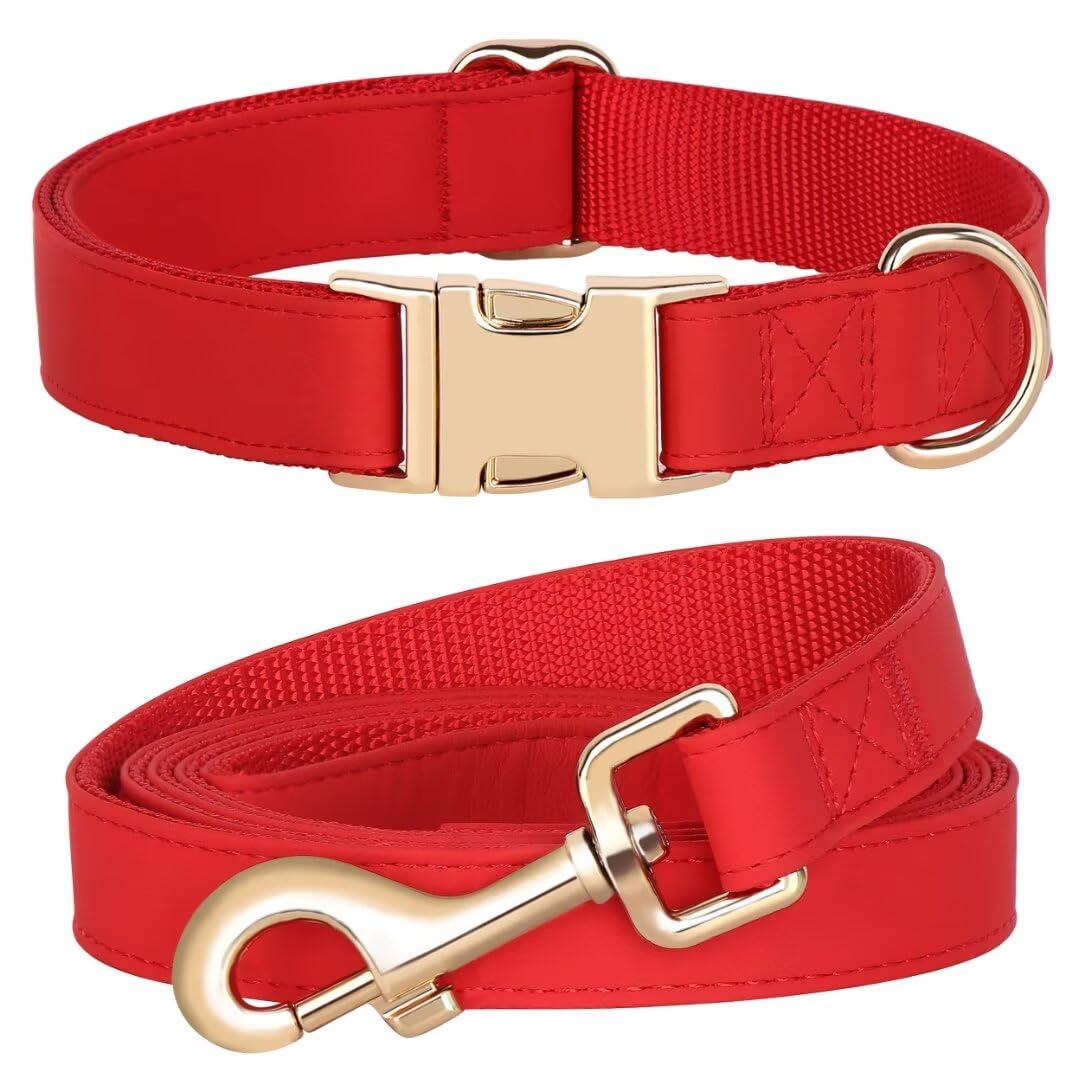 PET ARTIST soft PU leather collar in red for comfortable daily wear.
