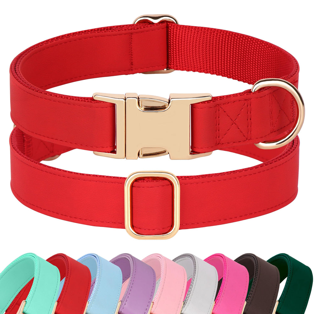 PET ARTIST Soft PU Leather Dog Collar in red offers comfortable wear for daily walks.